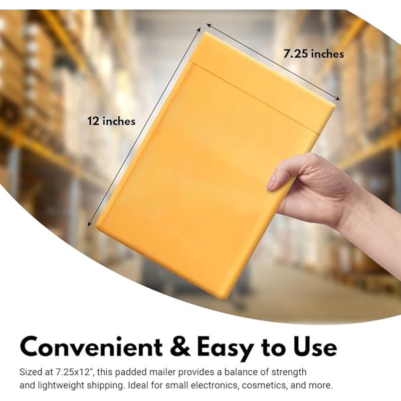 Self-Sealing Kraft Bubble Mailers - 7.25 x 12 Inches, 200 Envelopes