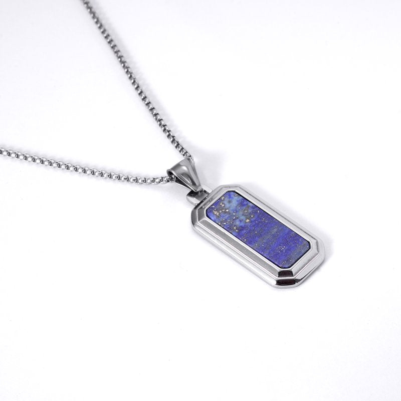Lapis Lazuli Bead Pendant Necklace with Stainless Steel Chain – Natural Gem Jewelry