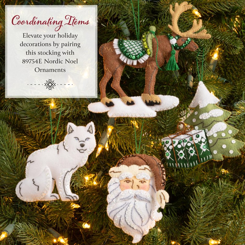 Christmas Stocking Embroidery Kit with Felt Applique - Nordic Noel Design, 18 Inch