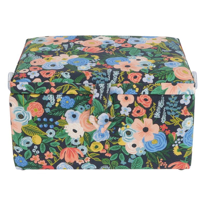Blue Floral Sewing Basket with Pincushion and Removable Tray - 11.5 Inch