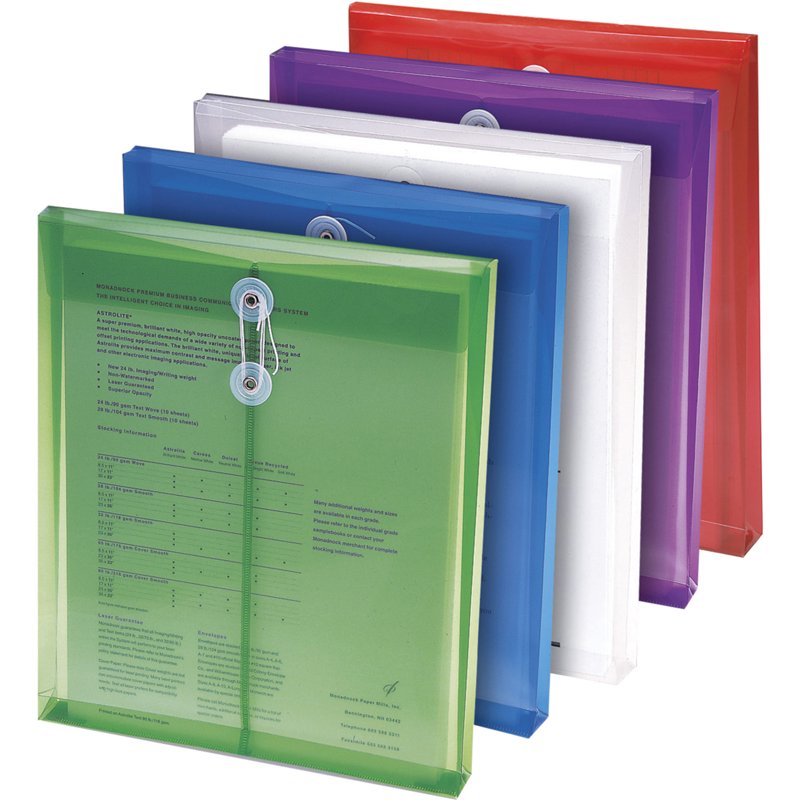 Poly Envelope with String Tie Closure - Red, 5 Pack, 200+ Sheet Capacity