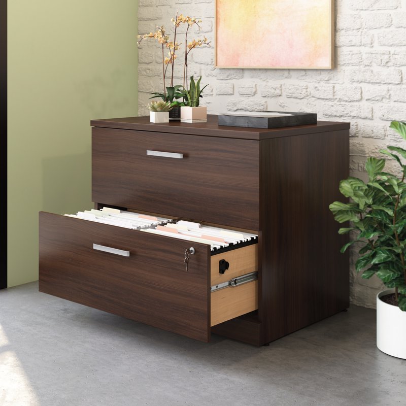 Sauder Affirm Lateral Filing Cabinet with Lock in Noble Elm Brown, 2-Drawer Office Storage