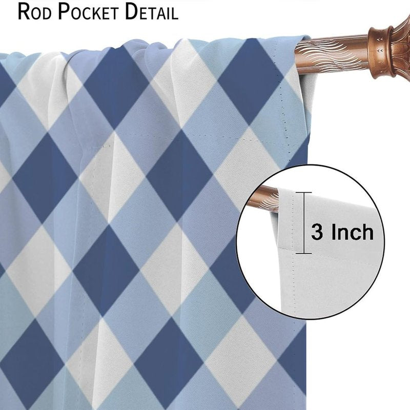 Plaid Curtain Set - Dark Blue & White Checkered Insulated Window Drapes, 2 Panels, 42 x 54 Inches