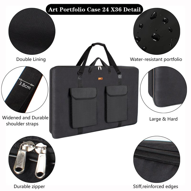 Large Waterproof Art Portfolio Case 24x36 with Shoulder Strap, Artist Storage Bag