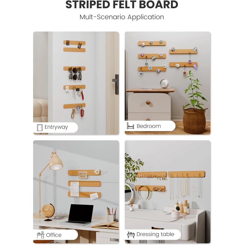 Felt Pin Board Strips 5-Pack with 35 Push Pins for Notes Photos and Schedules