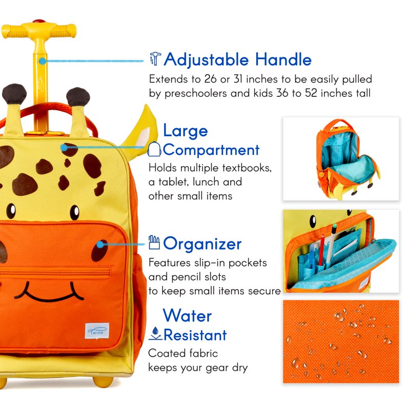 Kids Rolling Backpack with Convertible Shoulder Straps and Large Main Compartment - Giraffe Pattern