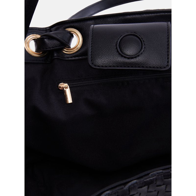 Women's Mini Clam Tote Bag - Stylish Woven Carryall with Inner Pockets