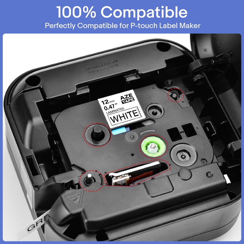 Label Maker Tape Compatible with Brother TZe-231 - Black on White Laminated Labels, 10 Pack