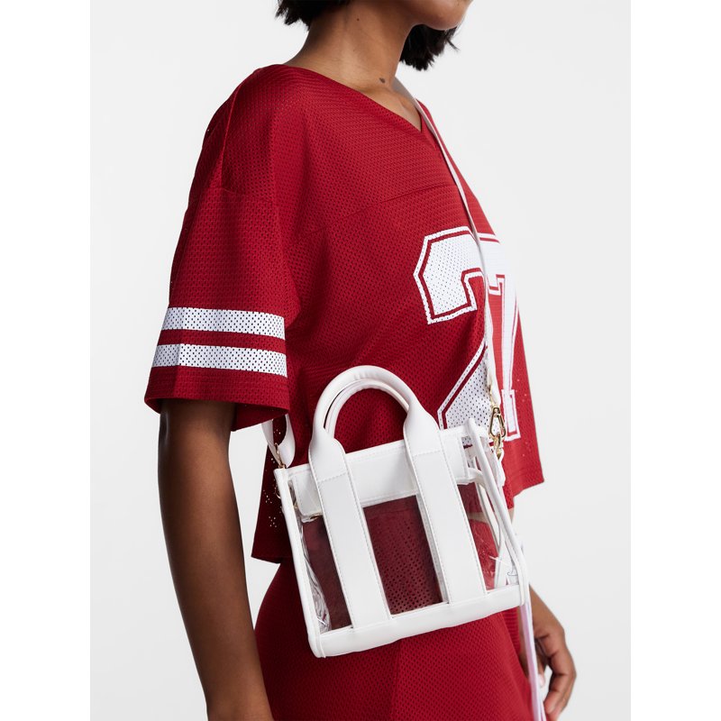 Clear Mini Tote Bag for Women - Game Day Stadium Bag with Handles & Crossbody Strap