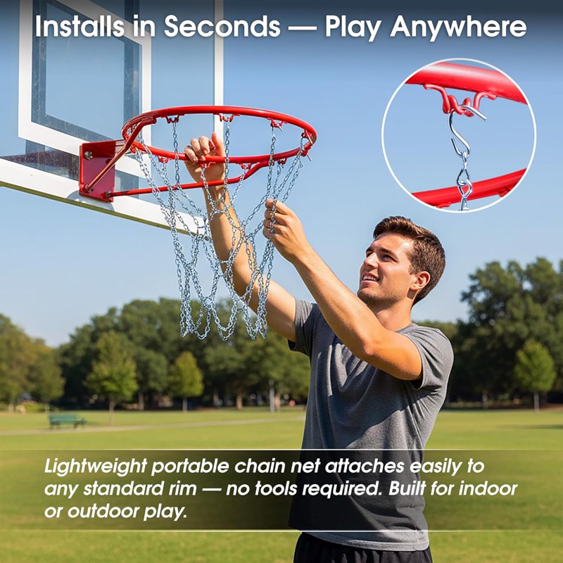 Heavy Duty Chain Basketball Net - Rustproof All-Weather Metal Replacement - 12-Loop Standard Size