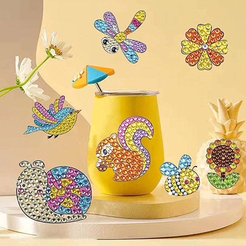 Kids Diamond Art Craft Kit with Wooden Frame - Animal Stickers & Keychains