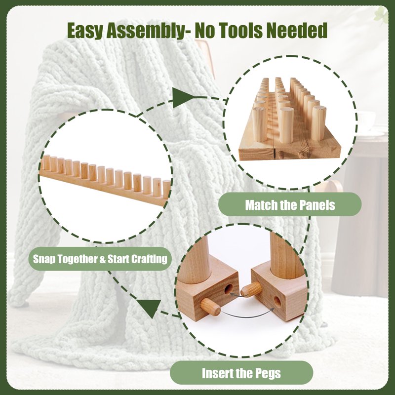 48-Inch Wooden Chunky Knitting Loom Kit for Beginners - Portable Hand Weaving Tool