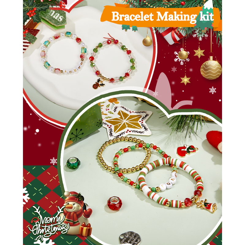 Christmas Friendship Bracelet Making Kit with Clay Beads & Charms for Kids