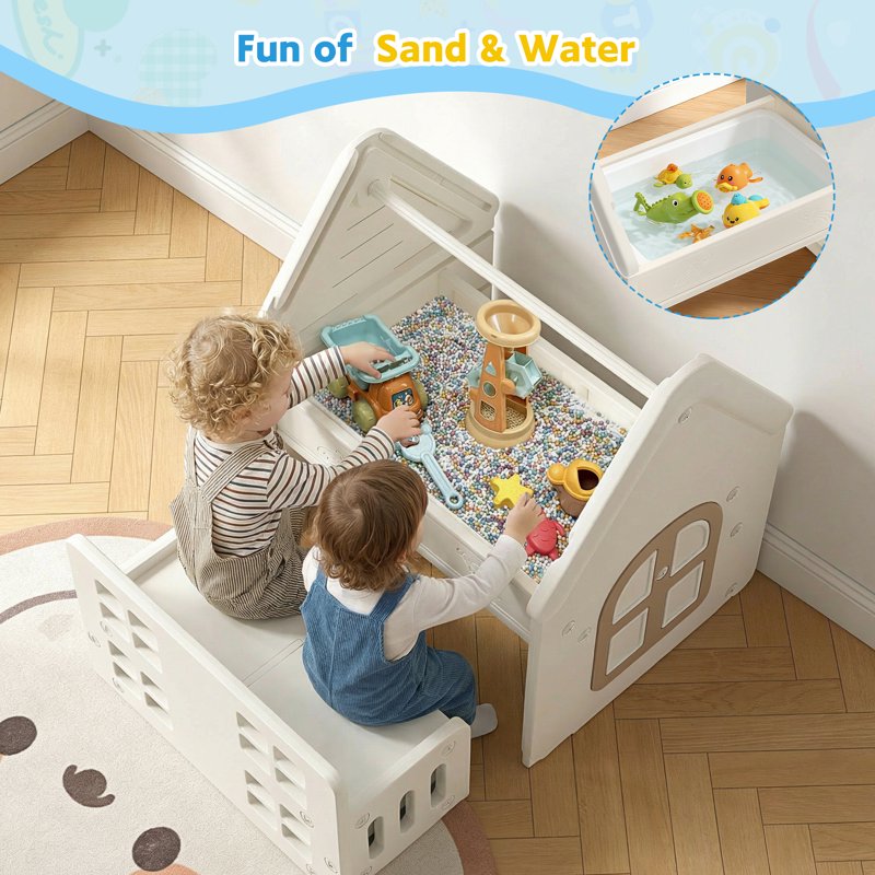 Kids 9-in-1 Activity Table with Storage, Drawing, Building & Play House