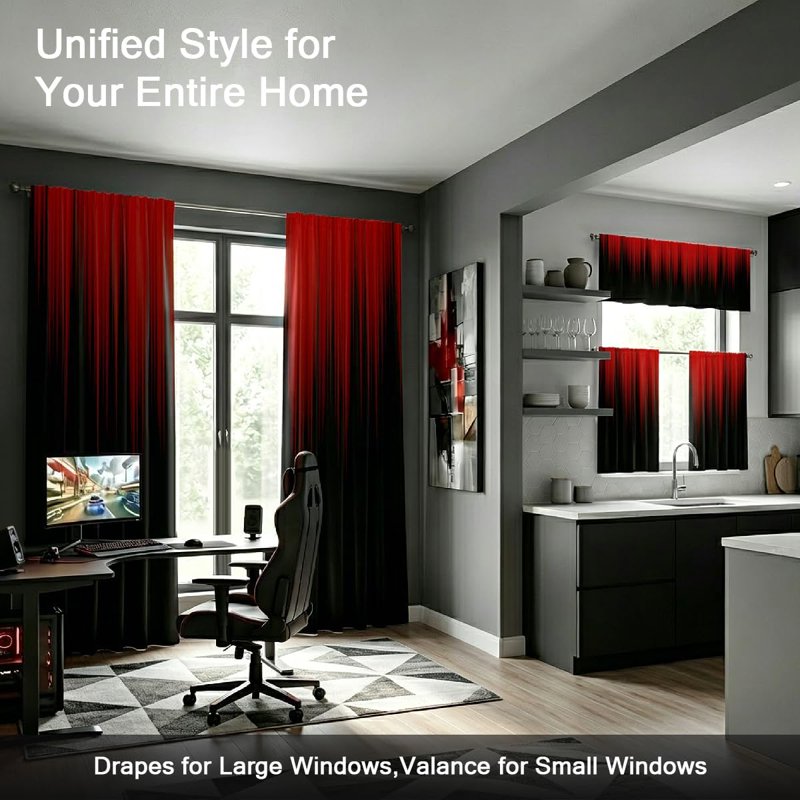 Gothic Dark Anime Ombre Curtains - 52x84 Inch Window Drapes for Gaming Bedrooms