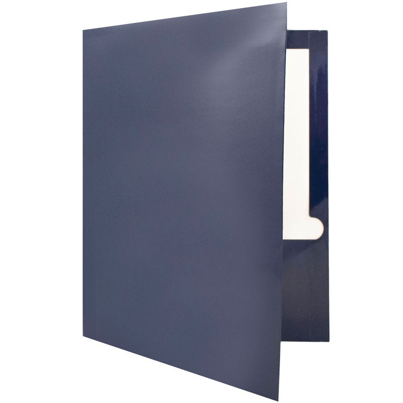 Navy Blue Glossy Two Pocket Folder with Business Card Slot - 25 Pack