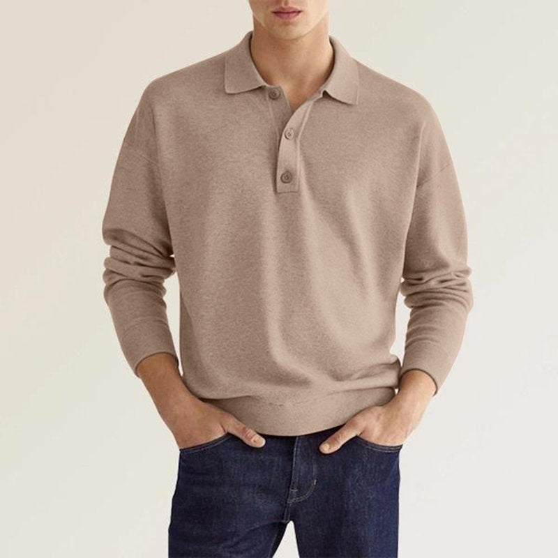 Men's Long Sleeve Polo Shirt - Soft Cotton Collared Casual Top