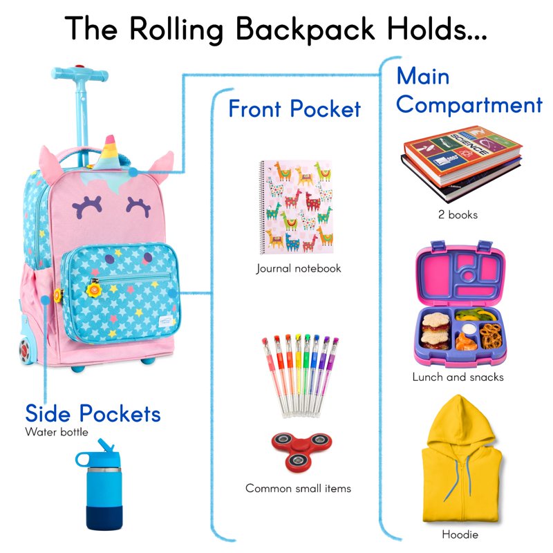 Kids Rolling Backpack with Convertible Shoulder Straps and Large Main Compartment