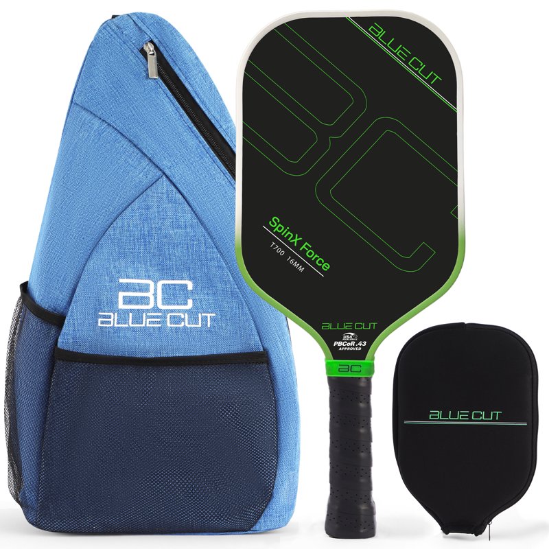 Blue Cut Pickleball Paddle – USAPA Pro T700 Carbon Fiber, 16mm Core, Spin Surface – Includes Carry Bag, Green Variation