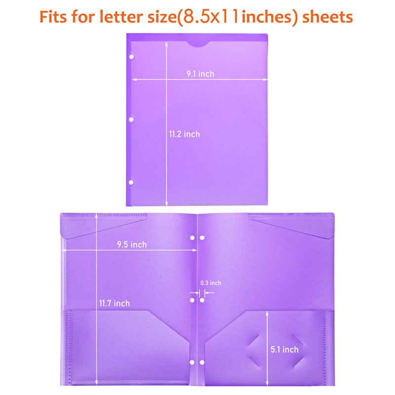 Heavy Duty Plastic Folder with Clear Front Pocket 2-Pocket 8 Pack