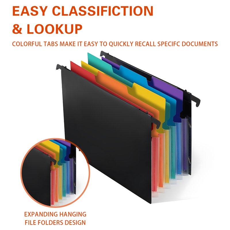 3 Pack Expanding Hanging File Folders for Office & Home Organization - Multi-Color Tabs, Large Capacity