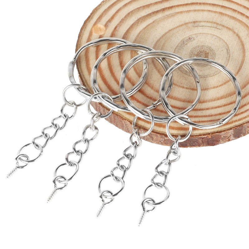 Silver Keychain Rings with Chains 25mm Set for Jewelry & Craft DIY