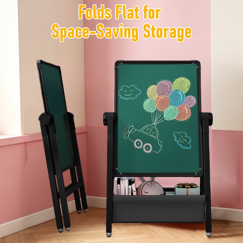 Kids Art Easel with Double-Sided Magnetic Whiteboard & Chalkboard, Adjustable Height, Toddler Gift
