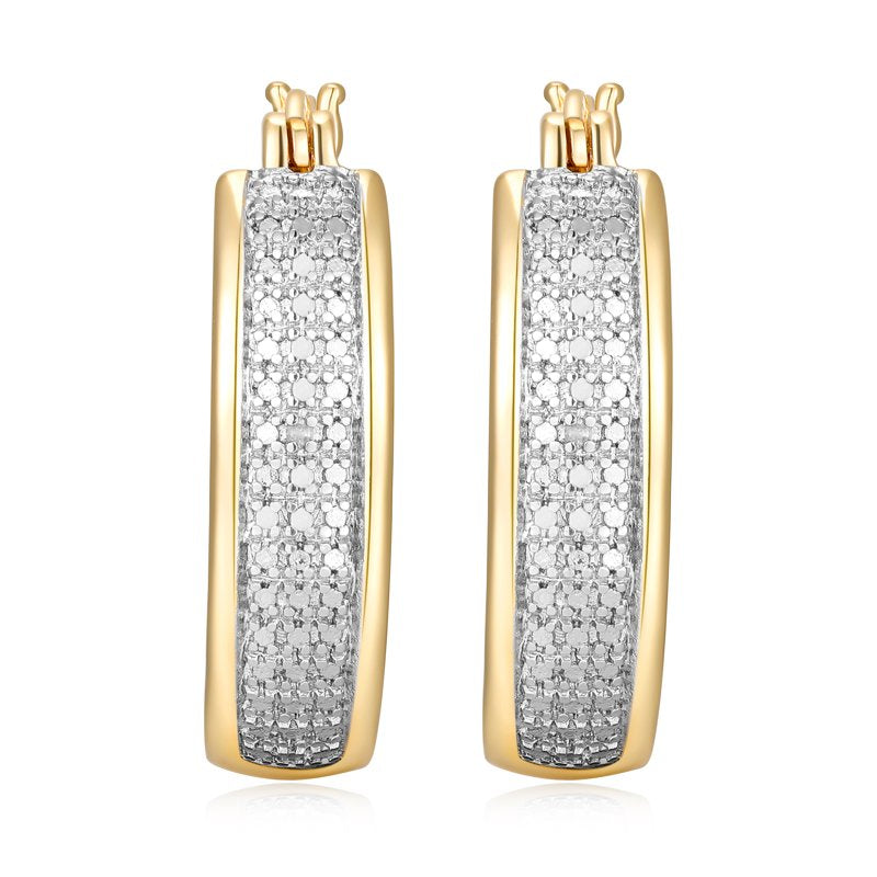 Diamond Accent Hoop Earrings in 18k Gold Over Bronze - Statement Jewelry for Women