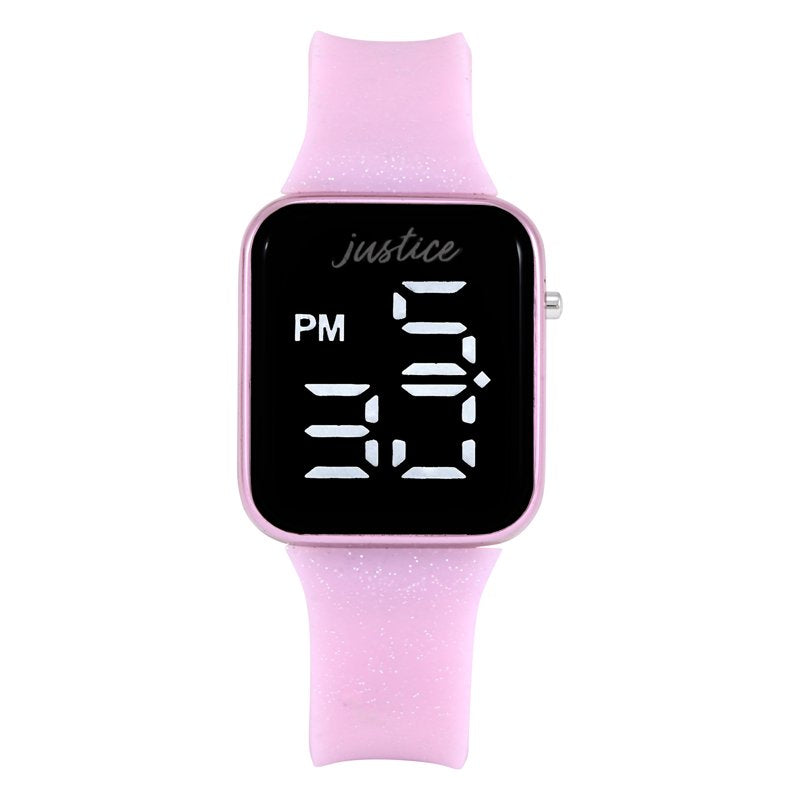 Kids Pink Glitter Silicone LED Watch with Matching Stretch Bracelets - Justice