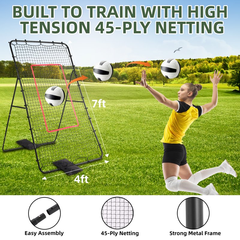 Volleyball Rebounder Net 7x4ft for Volleyball, Soccer, Lacrosse & Baseball Training