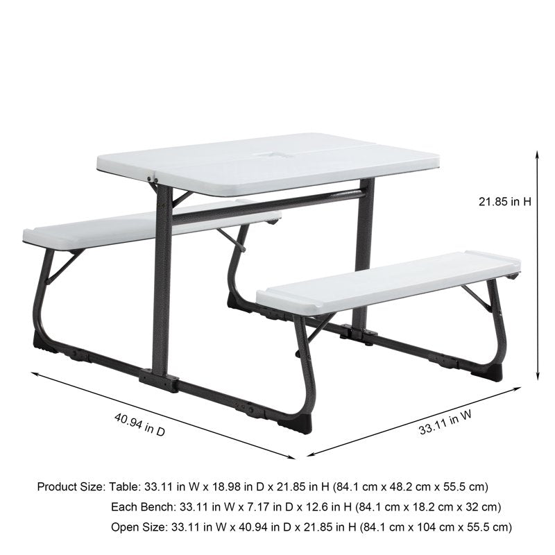 Kids Folding Activity Table and Bench Set - White, 3-8 Years
