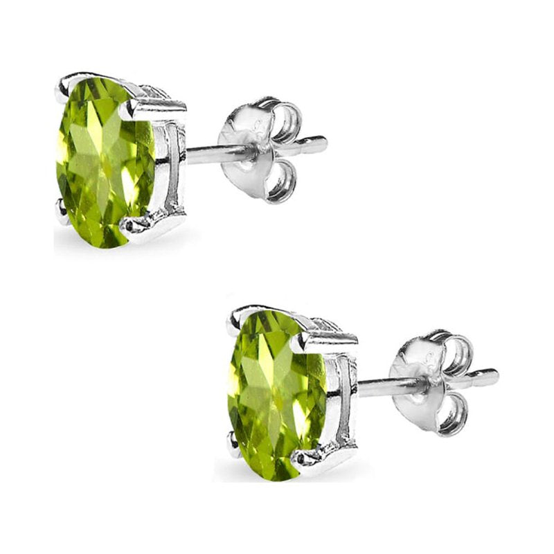 Sterling Silver Peridot 6x4mm Oval-Cut Stud Earrings for Women & Teens