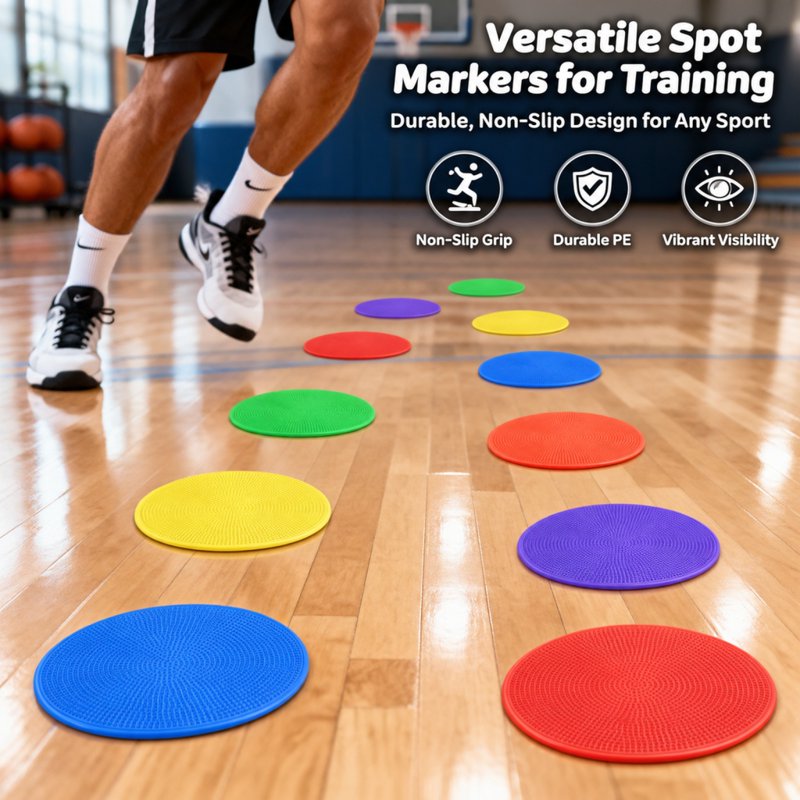 12 Pack Non-Slip Floor Markers for Sports & Training - Bright Cones & Dots