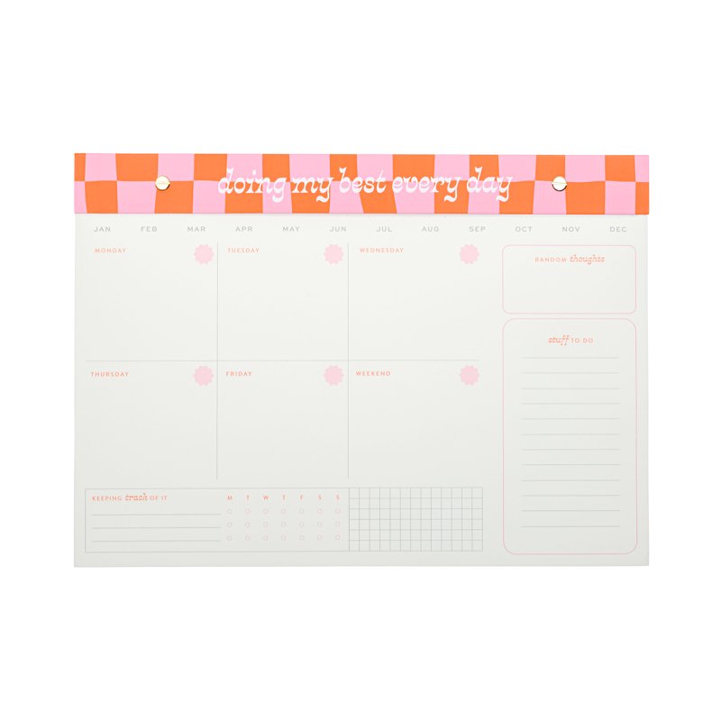 Undated Weekly Planner 14x9.75 Inch Pink and Orange Check - Office Organizer
