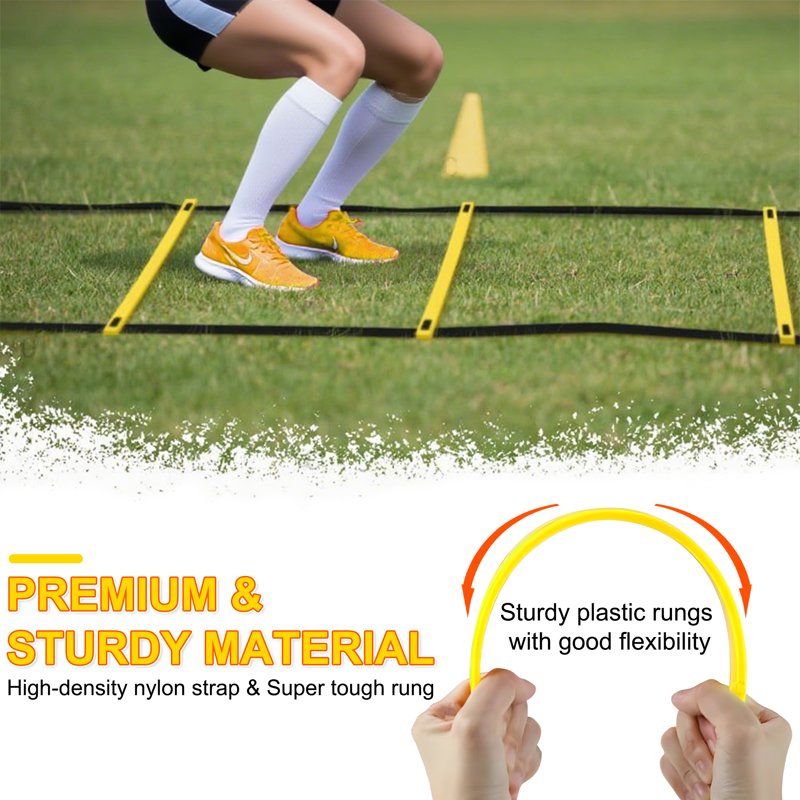 Agility Ladder Training Set with 12 Rungs, 20ft Speed Ladder, 12 Cones & 4 Stakes – Football, Soccer & Basketball Training Equipment