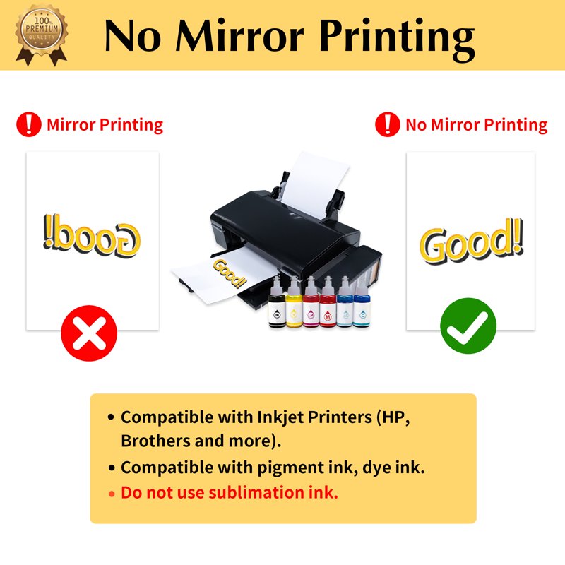 Light T-Shirt Transfer Paper Pack - 15 Sheets for Inkjet Printers