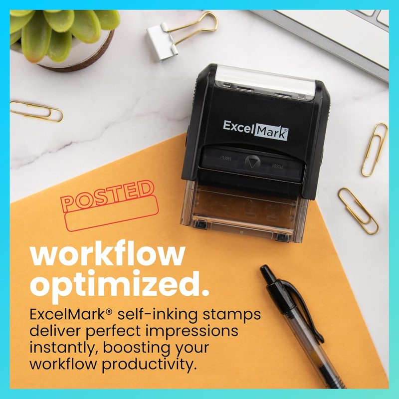 Self-Inking Rubber Stamp for Office Use - Red Posted Stamp 9/16" x 1-1/2"