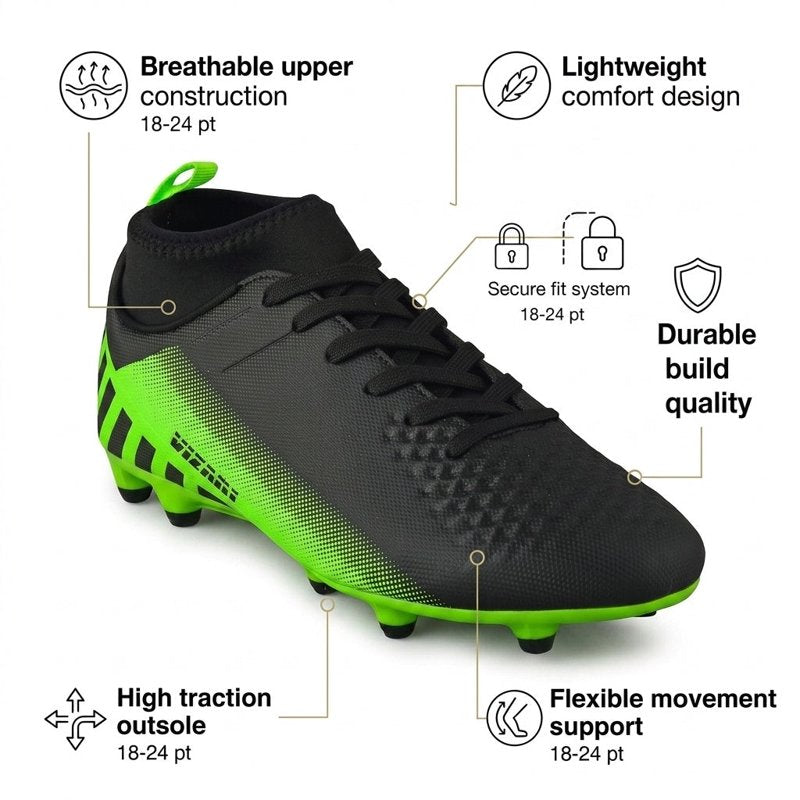 Vizari Santos MC JR Soccer Cleats for Kids 2.5Y Black/Green – Firm Ground