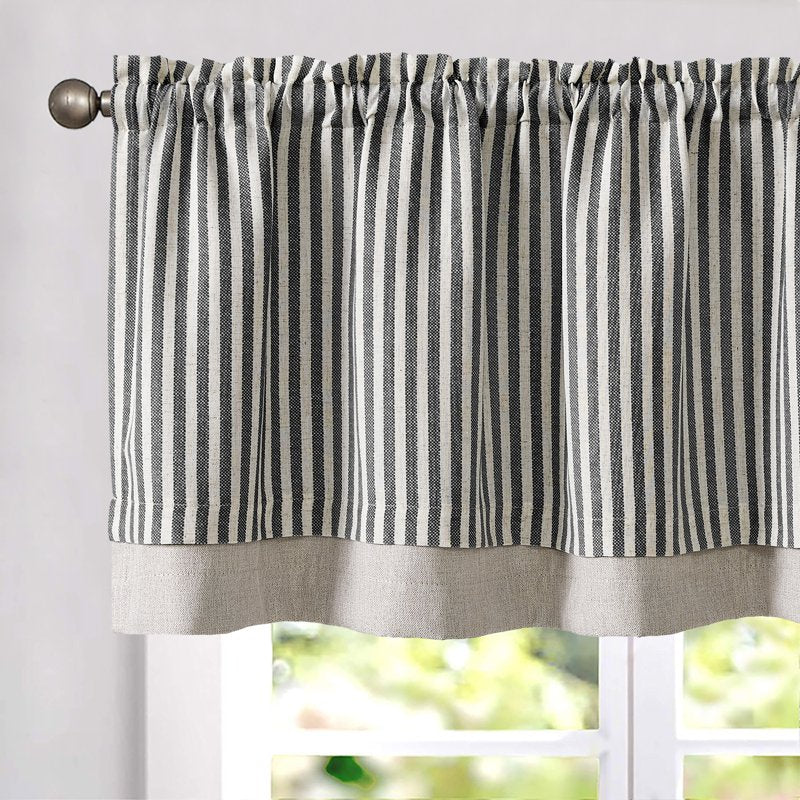Blackout Kitchen Valance 50x18 Inch Double Layer Stripe Window Curtain - Rustic Home Decor