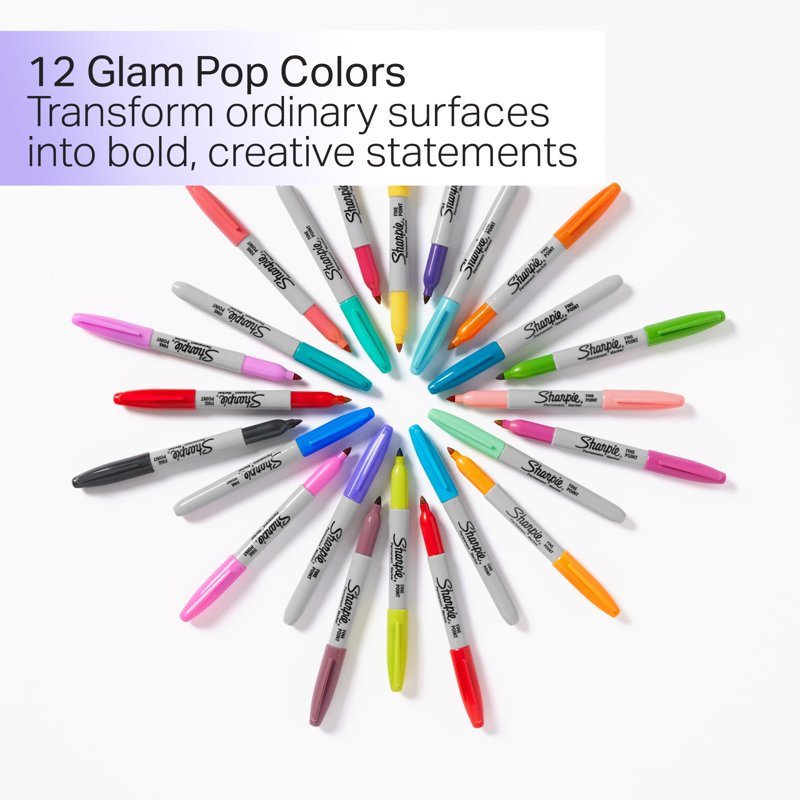 Bright Color Permanent Markers - Fine Point, 12 Count for Art & Craft