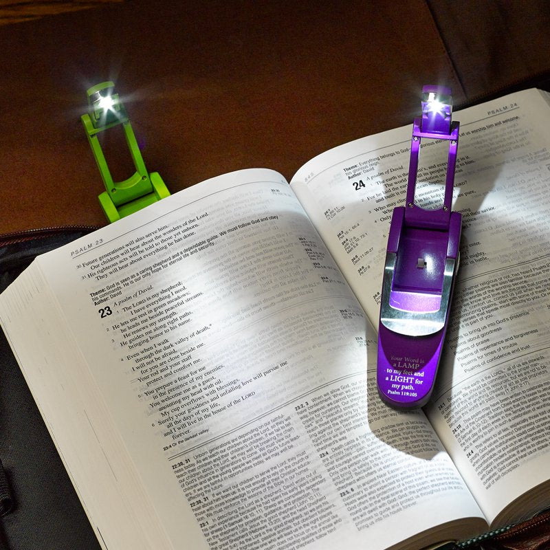 Adjustable LED Clip-On Book Light with Scripture Verse - Purple