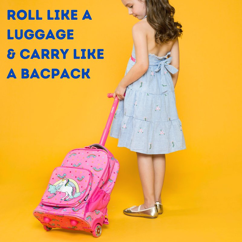 Kids Rolling Backpack 15-Inch Sparkle Sequin School & Travel Bag - Robot, Unicorn, Pink