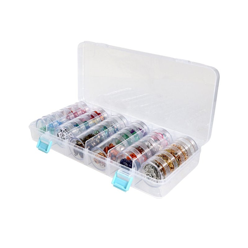 Clear Bead Storage Case with 28 Removable Jars for Jewelry and Crafts