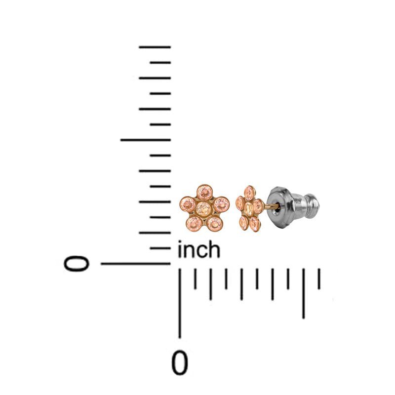 Girls CZ Flower Stud Earrings in 14K Pink Gold - Tween Jewelry