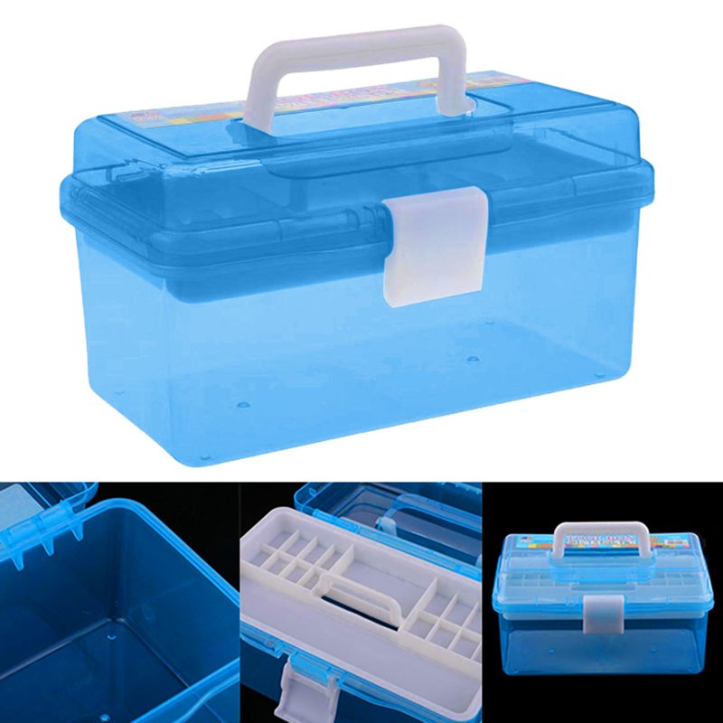 Multipurpose Portable Storage Box Organizer with Handle and Removable Tray - Blue