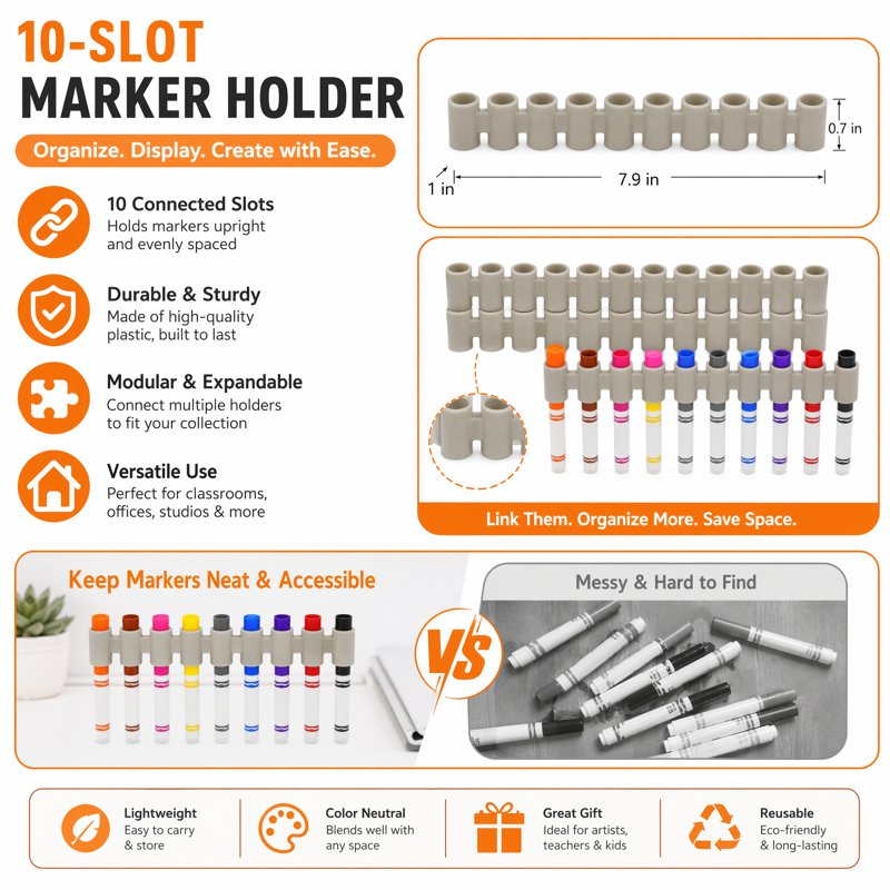 Silicone Marker Holders 5 Pack - Portable Organizers for Broad Tip Markers, Lids, Drying Prevention