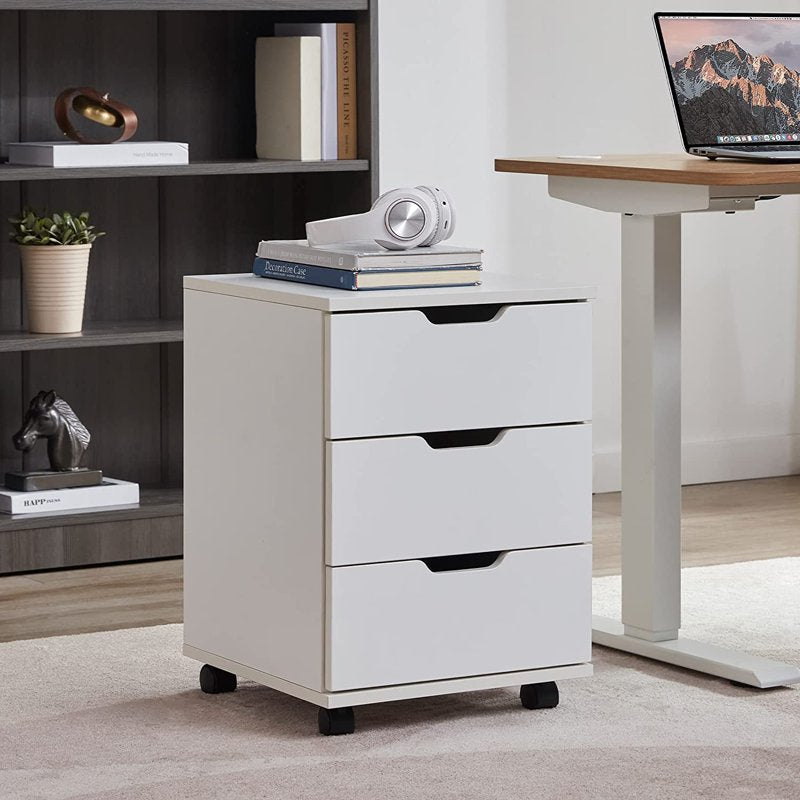 3-Drawer Mobile File Cabinet with Wheels - Wooden Under Desk Storage, White