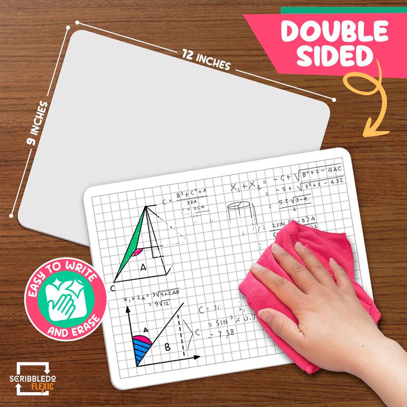 Dry Erase Whiteboard Sheets for Math Graphing 9x12 Inch, 10 Pack