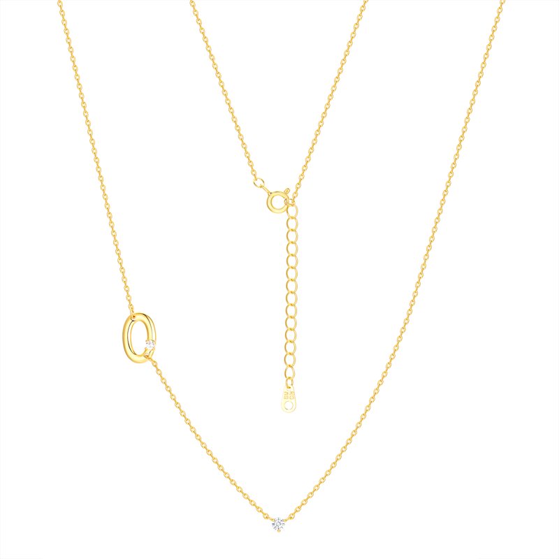Initial Necklace Set with 3 Gold Flash-Plated Chains and Cubic Zirconia - All Letters