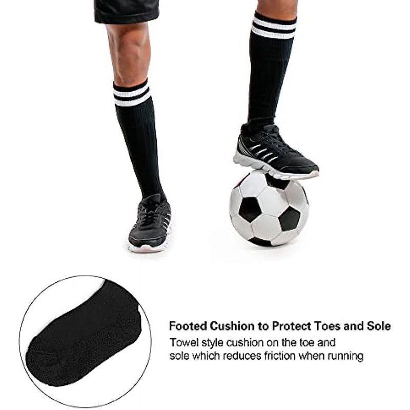 Kids Soccer Socks Pack for Ages 5-12 - Breathable, Cushioned Sports Socks